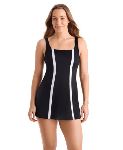Shapesolver Women's Scoop Neck One-piece Swim Dress In Multi