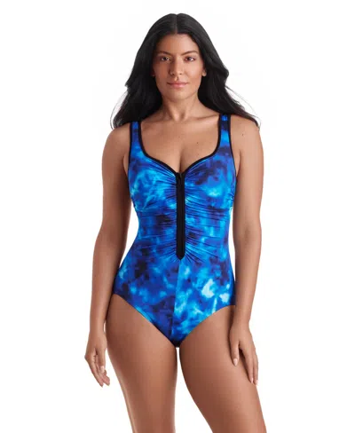 Shapesolver Women's Shirred Zipper One-piece Swimsuit
