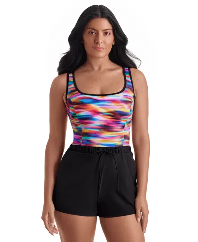 Shapesolver Women's Sport Binded Scoop Neck Runaround One-piece Swimsuit In Multi