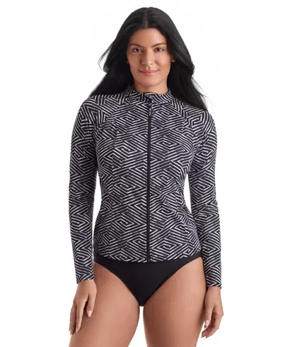 Shapesolver Women's Sport Long-sleeve Swim Cover Up Shirt In Black