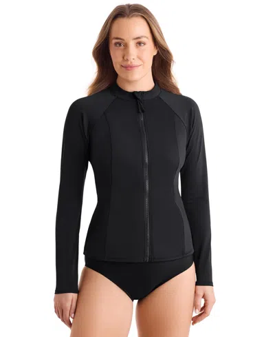 Shapesolver Women's Sport Long-sleeve Swim Cover Up Shirt In Black