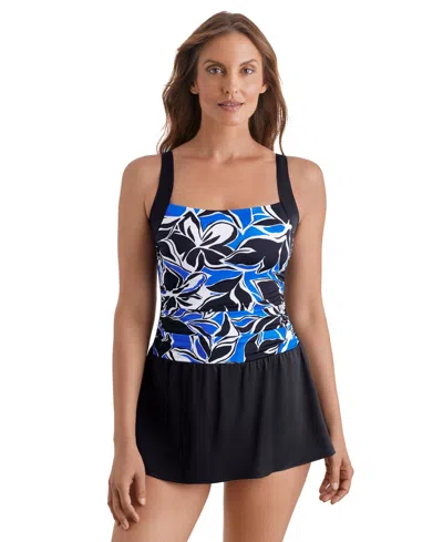 Shapesolver Women's Square Neck Skater Swim Dress In Groove Thang