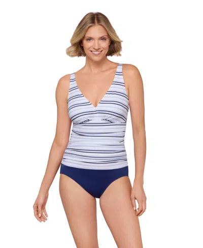 Shapesolver Women's Striped V-neck One-piece Swimsuit In Multi