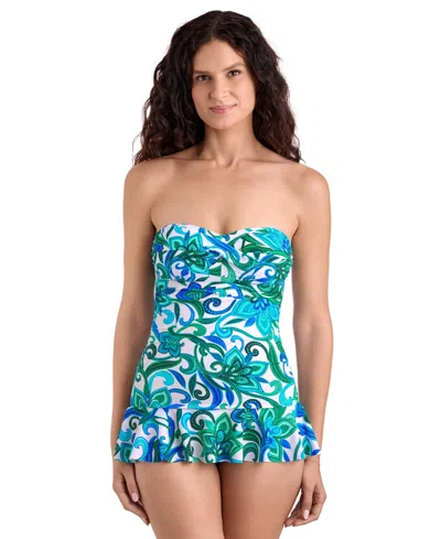 Shapesolver Summer Skirted One-piece Swimsuit In Blue