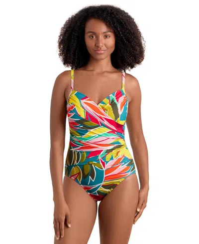 Shapesolver Women's Surplice Neck One-piece Swimsuit In Multi