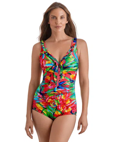 Shapesolver Women's V-neck One-piece Swimsuit In Green