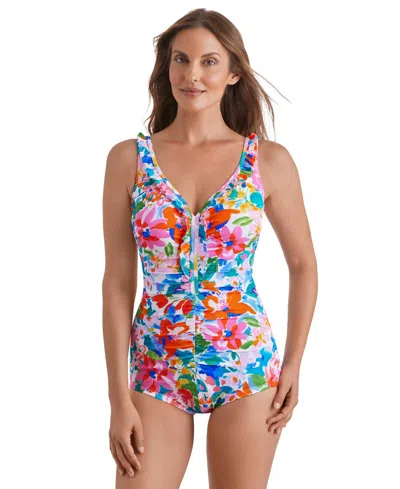 Shapesolver Women's V-neck One-piece Swimsuit In Multi