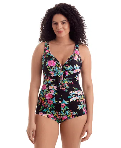 Shapesolver Women's V-neck Printed One-piece Swimsuit In Multi