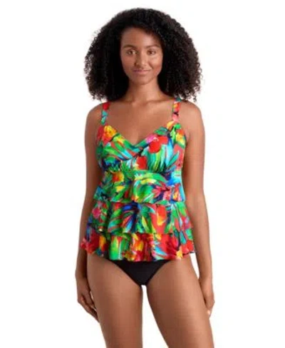 Shapesolver Womens Printed Tiered V Neck Tankini Top Bottoms In Multi
