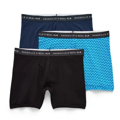 Shaquille O'neal Xlg Activated Cooling Mens Big And Tall 3 Pack Boxer Briefs 346161 In Blue