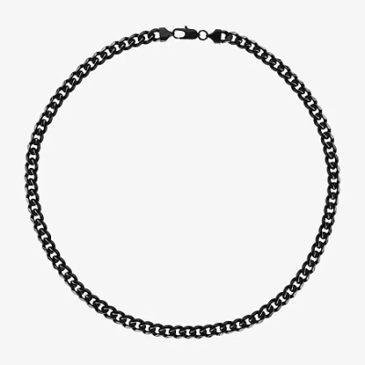 Shaquille O'neal Xlg Black Stainless Steel Solid Curb Chain Necklace