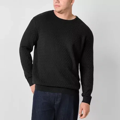 Shaquille O'neal Xlg Chevron Texture Big And Tall Mens Crew Neck Long Sleeve Pullover Sweater In Black