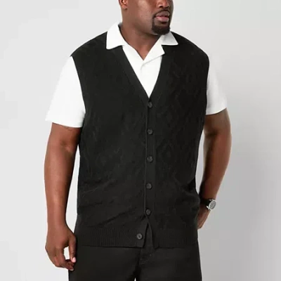 Shaquille O'neal Xlg Diamond Texture Mens V Neck Button Big And Tall Sweater Vest In Black