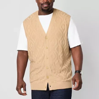 Shaquille O'neal Xlg Diamond Texture Mens V Neck Button Big And Tall Sweater Vest In Nude