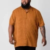 Shaquille O'neal Xlg Jacquard Camp Mens Short Sleeve Regular Fit Big And Tall Button-down Shirt In Brown