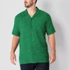 Shaquille O'neal Xlg Jacquard Camp Mens Short Sleeve Regular Fit Big And Tall Button-down Shirt In Green