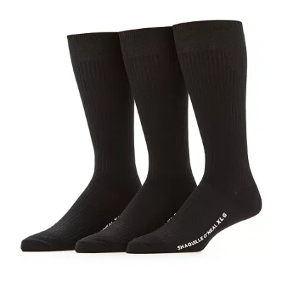 Shaquille O'neal Xlg Lux Rib Mens 3 Pair Big And Tall Crew Socks In Black