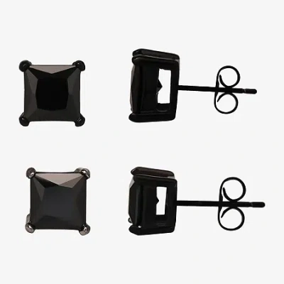 Shaquille O'neal Xlg Mens Black Cubic Zirconia Stainless Steel 2 Pair Earring Set