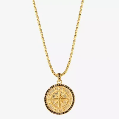 Shaquille O'neal Xlg Mens Lab Created Black Cubic Zirconia Stainless Steel Round 22 Inch Pendant Necklace In Yellow