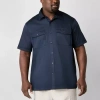 Shaquille O'neal Xlg Mens Satin Utility Short Sleeve Regular Fit Big And Tall Button-down Shirt In Blue