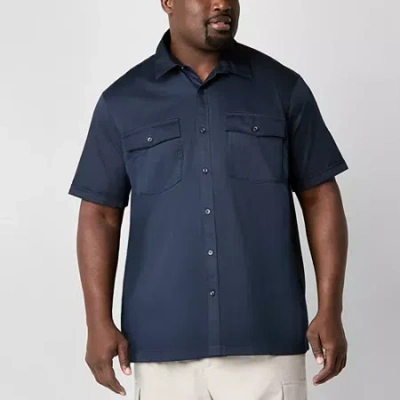 Shaquille O'neal Xlg Mens Satin Utility Short Sleeve Regular Fit Big And Tall Button-down Shirt In Blue