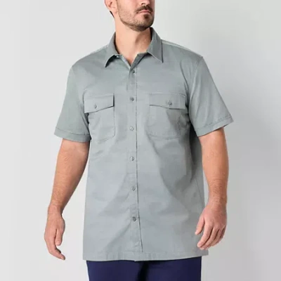 Shaquille O'neal Xlg Mens Satin Utility Short Sleeve Regular Fit Big And Tall Button-down Shirt In Gray