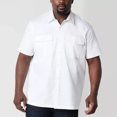Shaquille O'neal Xlg Mens Satin Utility Short Sleeve Regular Fit Big And Tall Button-down Shirt In White