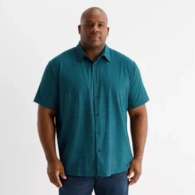 Shaquille O'neal Xlg Mens Short Sleeve Classic Fit Big And Tall Button-down Shirt In Blue