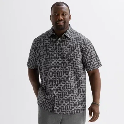 Shaquille O'neal Xlg Mens Short Sleeve Regular Fit Big And Tall Button-down Shirt In Black