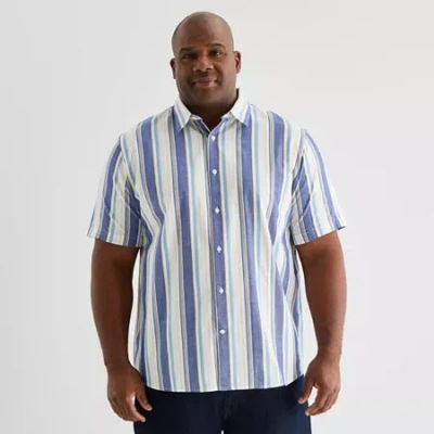 Shaquille O'neal Xlg Mens Short Sleeve Regular Fit Big And Tall Button-down Shirt In Blue