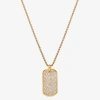 Shaquille O'neal Xlg Mens White Cubic Zirconia Stainless Steel Dog Tag 24 Inch Pendant Necklace In Gold