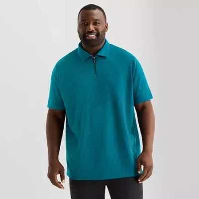 Shaquille O'neal Xlg Quarter Zip Big And Tall Mens Classic Fit Short Sleeve Polo Shirt In Blue