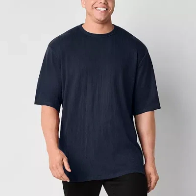 Shaquille O'neal Xlg Ribbed Dropneedle Mens Crew Neck Short Sleeve Big And Tall T-shirt In Blue