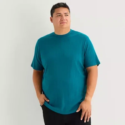 Shaquille O'neal Xlg Ribbed Dropneedle Mens Crew Neck Short Sleeve Big And Tall T-shirt In Blue