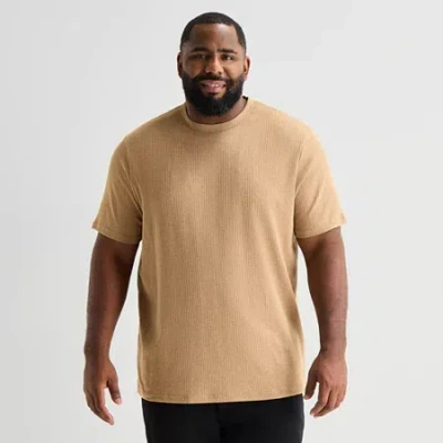 Shaquille O'neal Xlg Ribbed Dropneedle Mens Crew Neck Short Sleeve Big And Tall T-shirt In Sand
