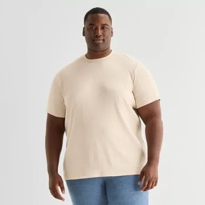 Shaquille O'neal Xlg Ribbed Dropneedle Mens Crew Neck Short Sleeve Big And Tall T-shirt In White