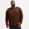 Shaquille O'neal Xlg Ribbed Dropneedle Mens Long Sleeve Regular Fit Big And Tall Henley Shirt In Brown
