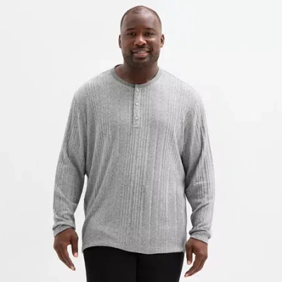 Shaquille O'neal Xlg Ribbed Dropneedle Mens Long Sleeve Regular Fit Big And Tall Henley Shirt In Animal Print