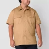 Shaquille O'neal Xlg Satin Utility Mens Short Sleeve Classic Fit Big And Tall Button-down Shirt In Neutral