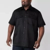 Shaquille O'neal Xlg Satin Utility Mens Short Sleeve Regular Fit Big And Tall Button-down Shirt In Black