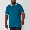 Shaquille O'neal Xlg Slub Collar Big And Tall Mens Regular Fit Short Sleeve Polo Shirt In Blue