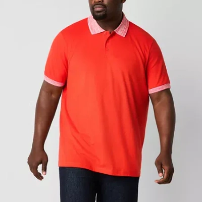 Shaquille O'neal Xlg Slub Collar Big And Tall Mens Regular Fit Short Sleeve Polo Shirt In Red