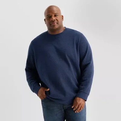 Shaquille O'neal Xlg Textured Fleece Mens Crew Neck Long Sleeve Big And Tall Sweatshirt In Blue