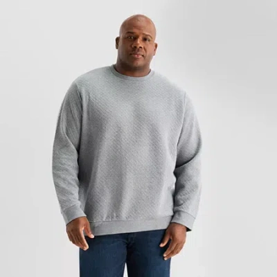 Shaquille O'neal Xlg Textured Fleece Mens Crew Neck Long Sleeve Big And Tall Sweatshirt In Gray