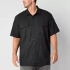 Shaquille O'neal Xlg Utility Mens Short Sleeve Regular Fit Big And Tall Button-down Shirt In Black