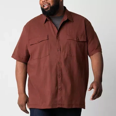 Shaquille O'neal Xlg Utility Mens Short Sleeve Regular Fit Big And Tall Button-down Shirt In Brown