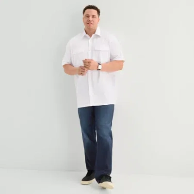 Shaquille O'neal Xlg Utility Pocket Mens Short Sleeve Regular Fit Big And Tall Button-down Shirt In White