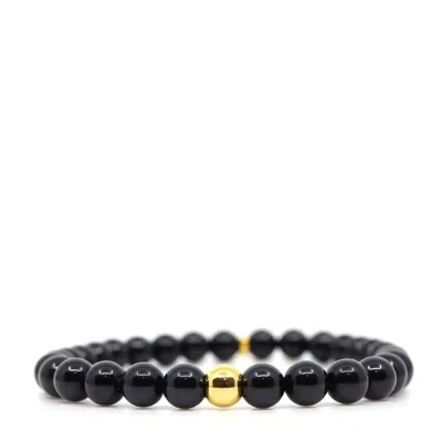 Shar Oke Men's Black / Gold Black Spinel & 24k Pure Gold Ball Bracelet