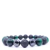 Shar Oke Men's Black / Green Green Tiger's Eye, Black Cubic Zirconia & Black Lava Beaded Bracelet In Multi
