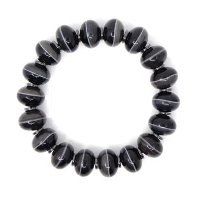 Shar Oke Men's Black / Grey / White Black, Grey & White Agates & Hematite Beaded Bracelet